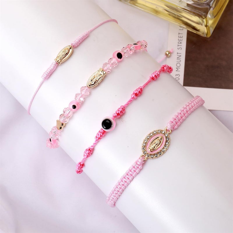 Bovemee Pink String Evil Eye 7 Knot Lucky Bracelets Mexican Braclets Red Braided Black Rope San Judas Bracelet Virgin Mary Amulet Gift for Women Men - Image 2